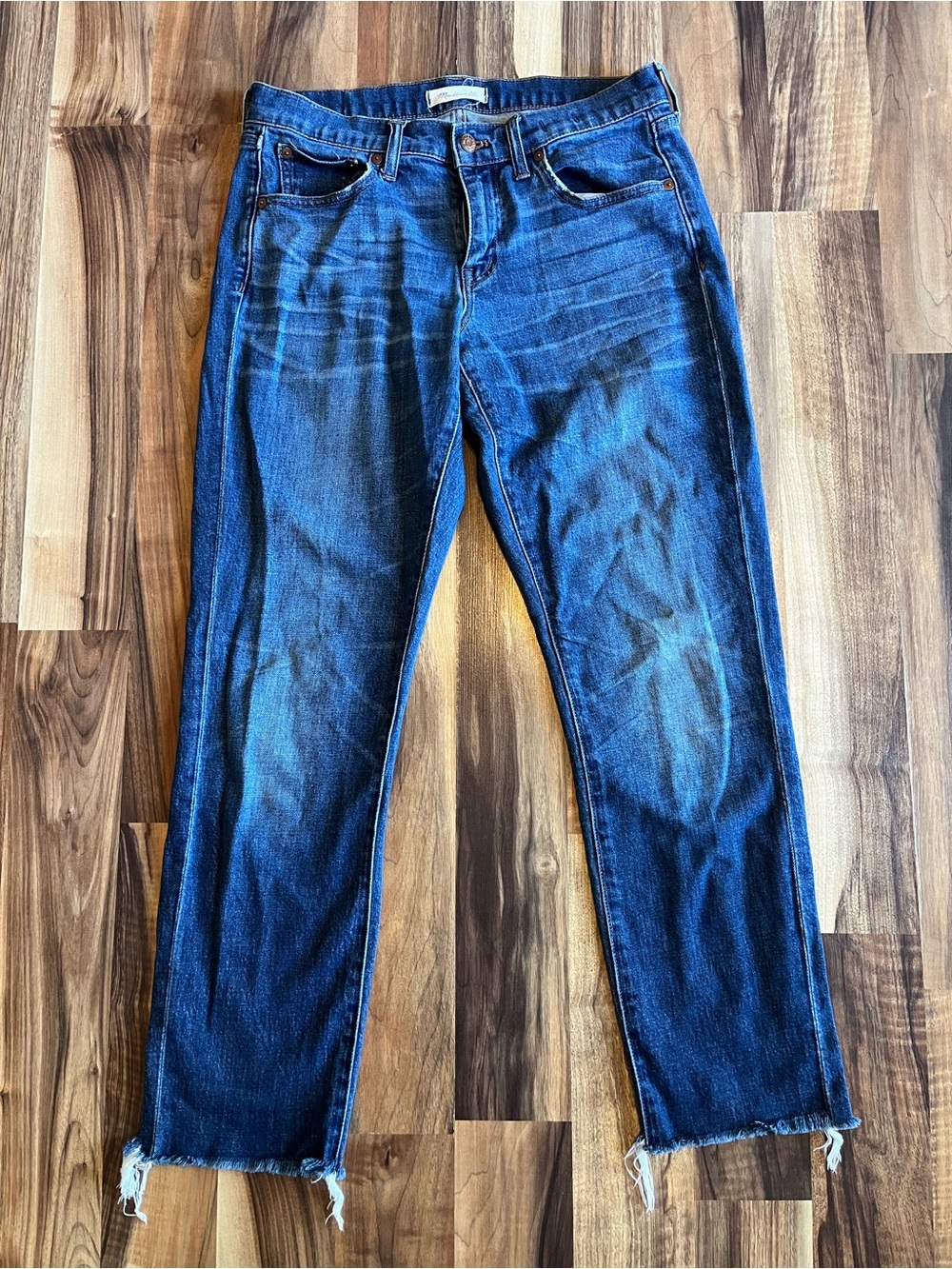 Madewell Dark Blue Boyfriend Jeans with Frayed Hem